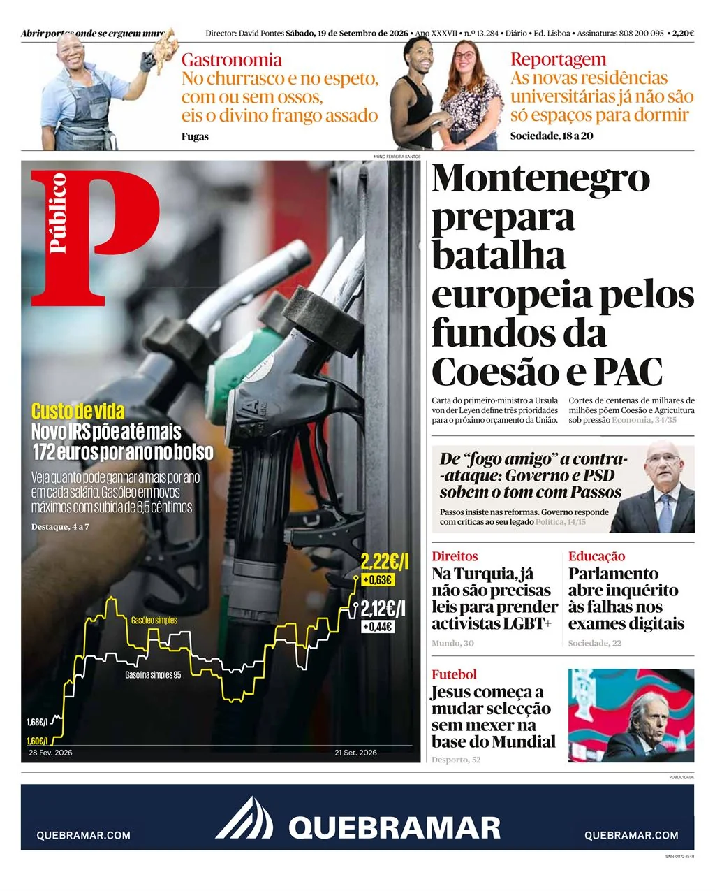 Capa do Público de sábado, 19 de setembro de 2026