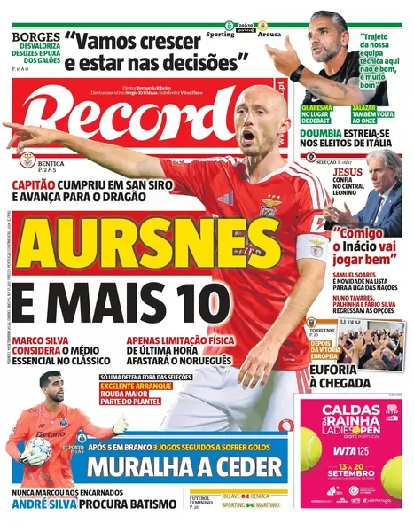 Capa do Record de sábado, 19 de setembro de 2026