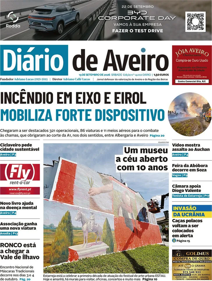 Capa do Diário de Aveiro de domingo, 20 de setembro de 2026