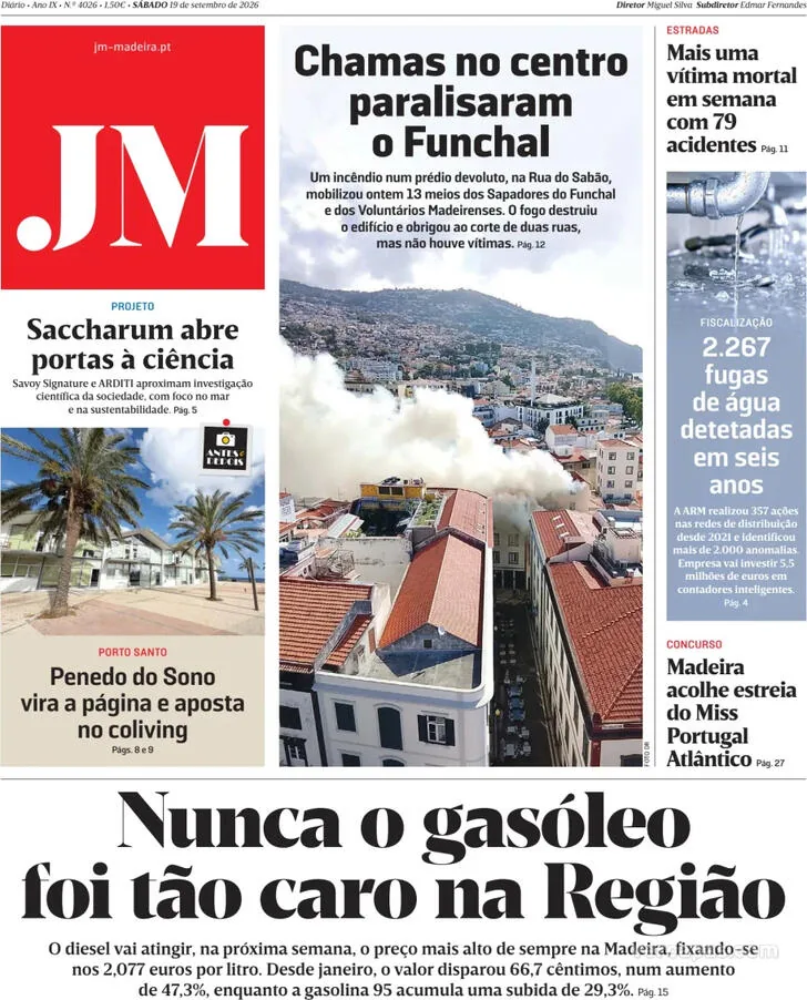 Capa do Jornal da Madeira de domingo, 20 de setembro de 2026