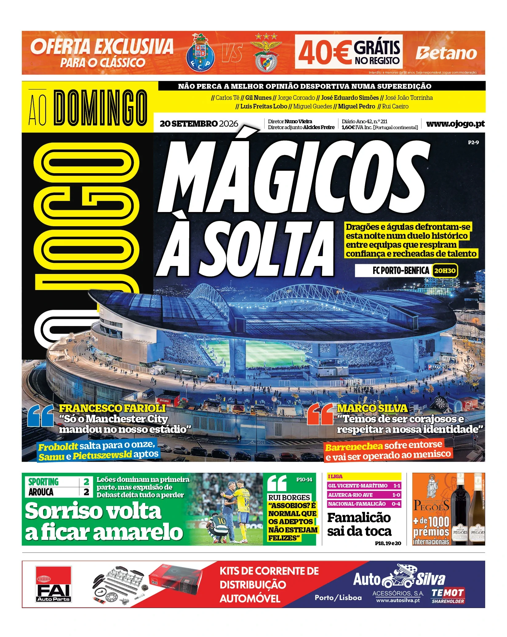 Capa do O Jogo de domingo, 20 de setembro de 2026