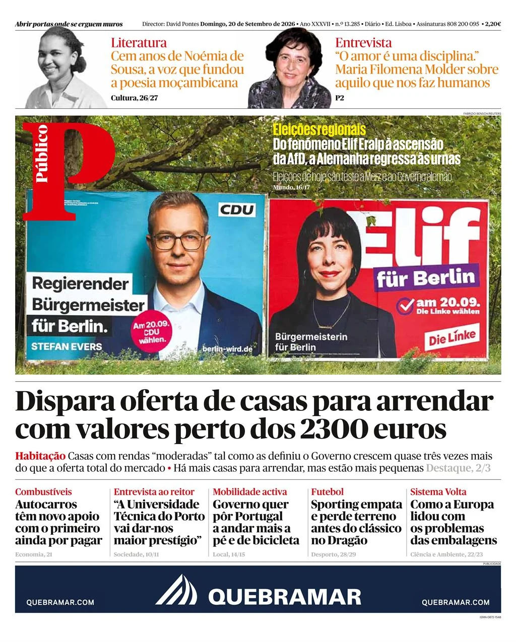 Capa do Público de domingo, 20 de setembro de 2026