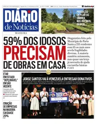 Capa do Diário de Notícias da Madeira de segunda-feira, 21 de setembro de 2026