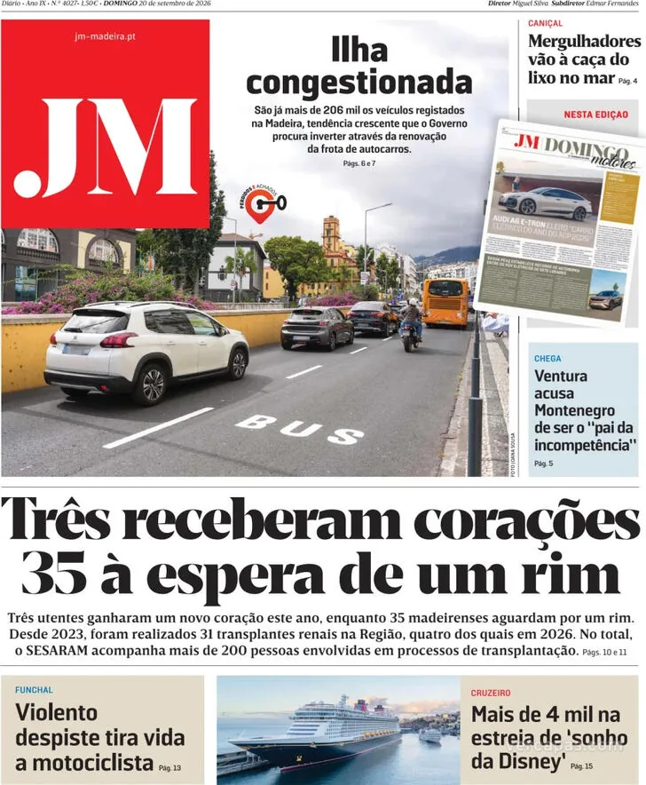 Capa do Jornal da Madeira de segunda-feira, 21 de setembro de 2026
