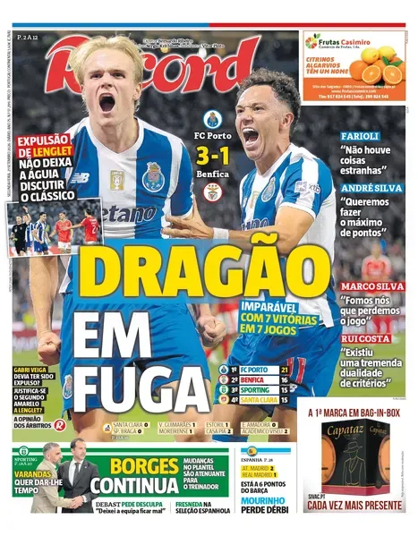 Capa do Record de segunda-feira, 21 de setembro de 2026