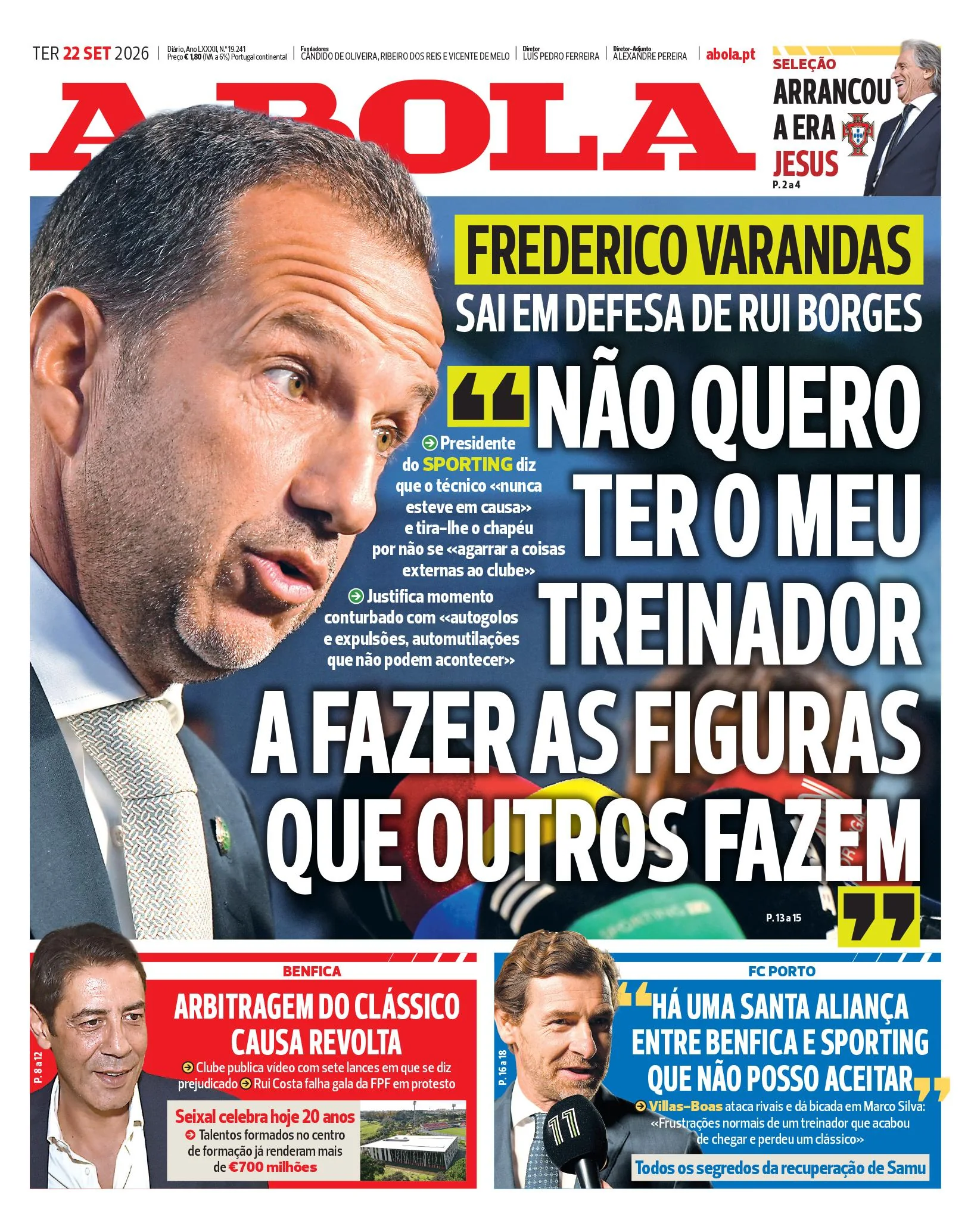 Capa do A Bola de terça-feira, 22 de setembro de 2026