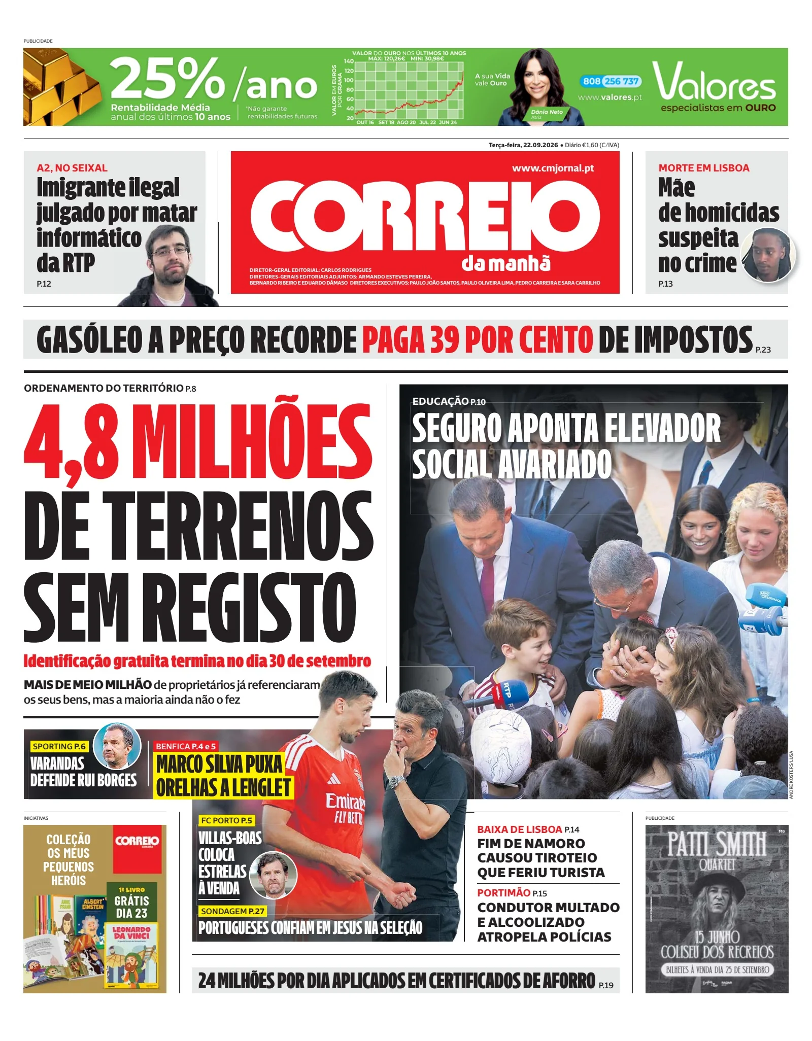 Capa do Correio da Manhã de terça-feira, 22 de setembro de 2026