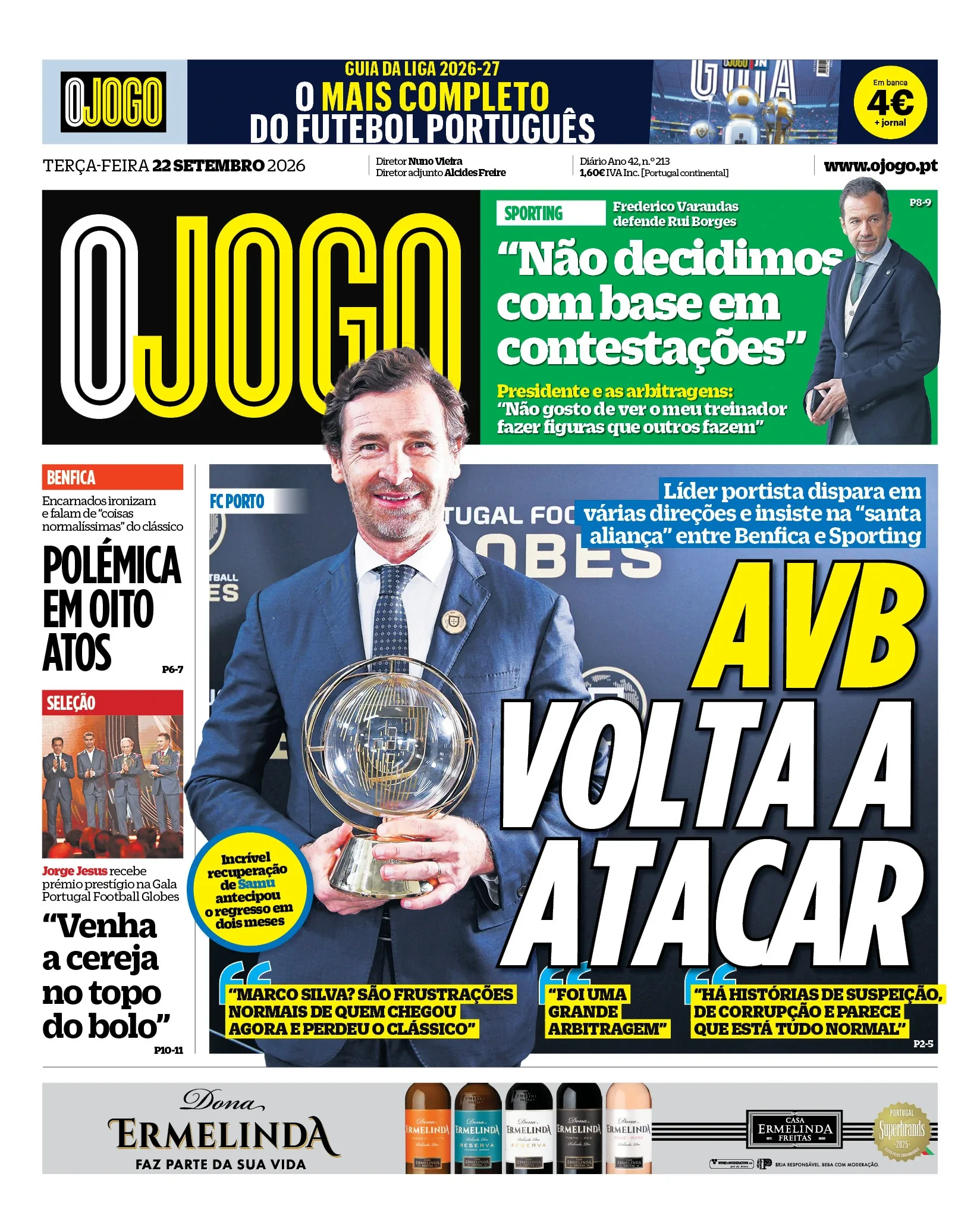Capa do O Jogo de terça-feira, 22 de setembro de 2026