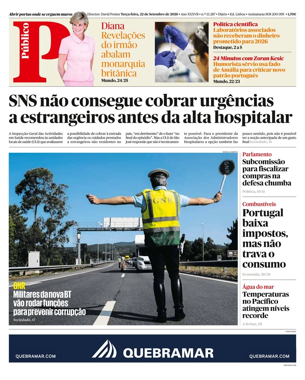Capa do Público de terça-feira, 22 de setembro de 2026