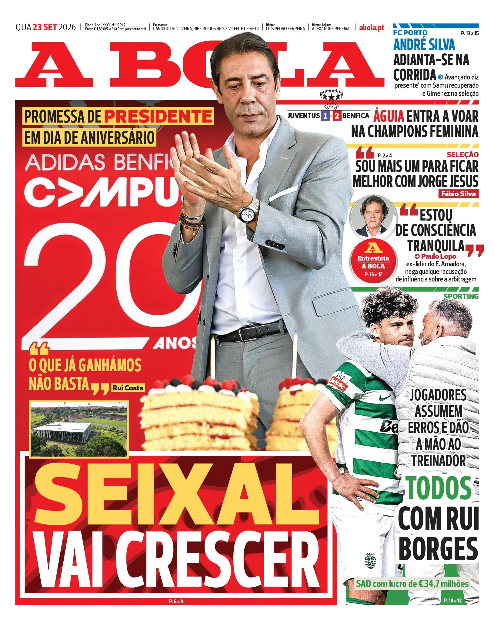Capa do A Bola de quarta-feira, 23 de setembro de 2026