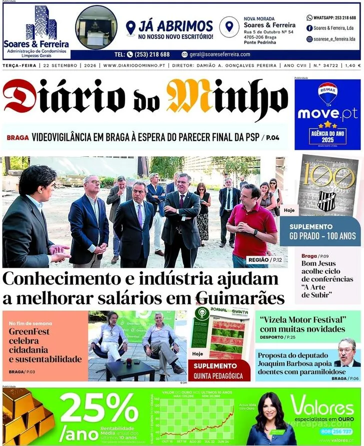 Capa do Diário do Minho de quarta-feira, 23 de setembro de 2026