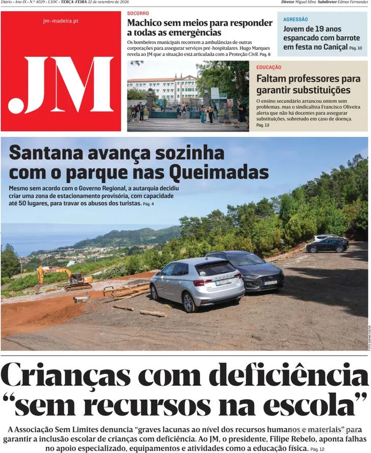 Capa do Jornal da Madeira de quarta-feira, 23 de setembro de 2026