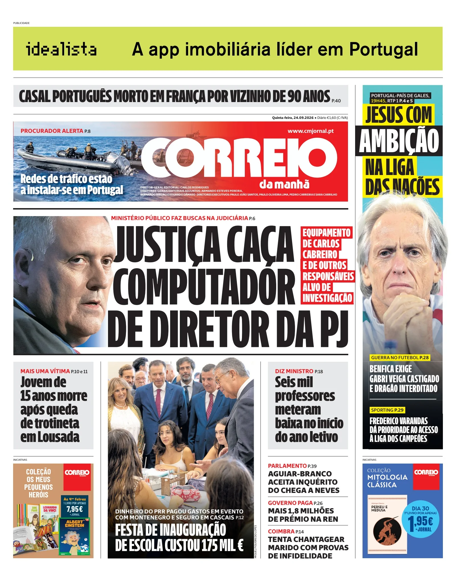 Capa do Correio da Manhã de quinta-feira, 24 de setembro de 2026