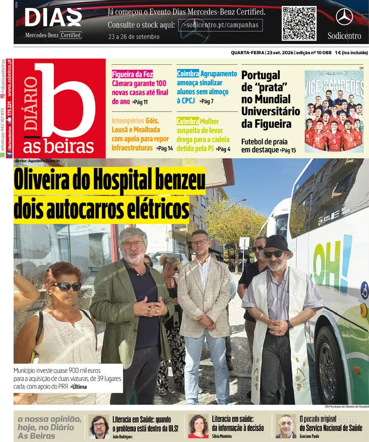 Capa do Diário As Beiras de quinta-feira, 24 de setembro de 2026