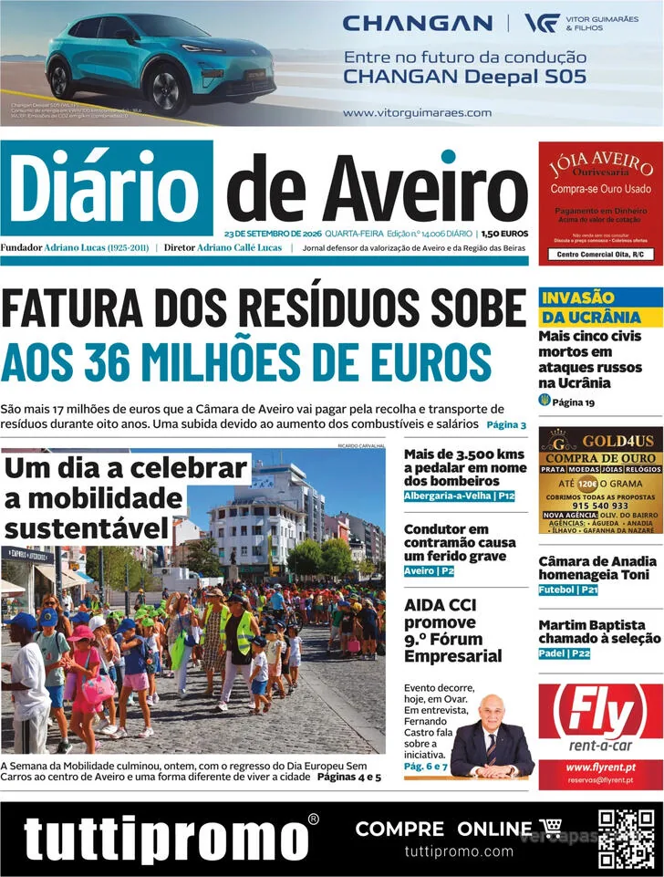 Capa do Diário de Aveiro de quinta-feira, 24 de setembro de 2026