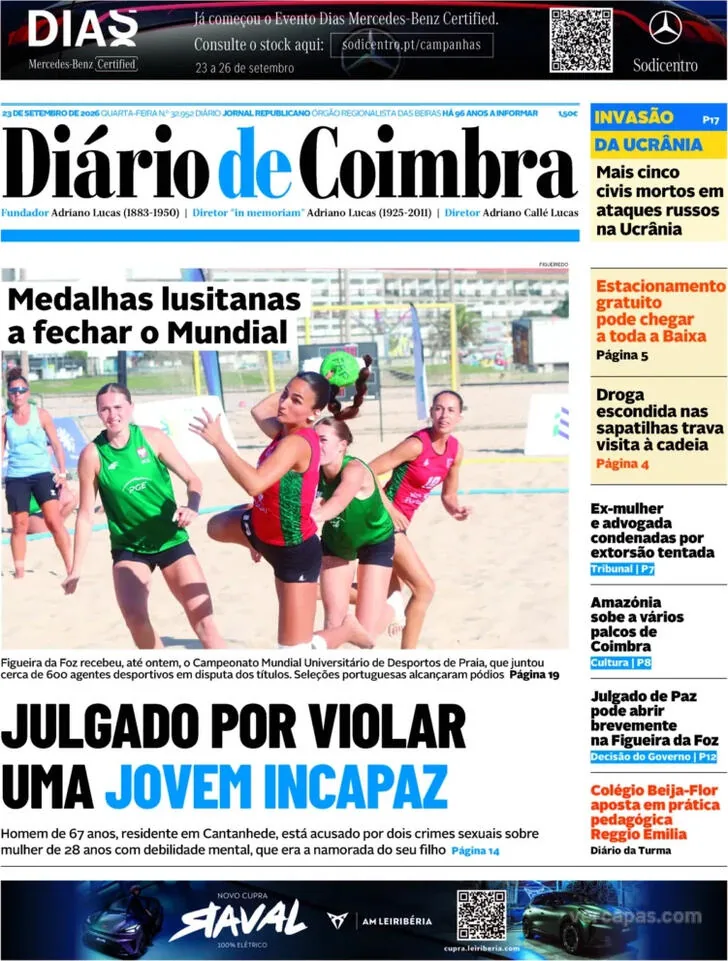 Capa do Diário de Coimbra de quinta-feira, 24 de setembro de 2026