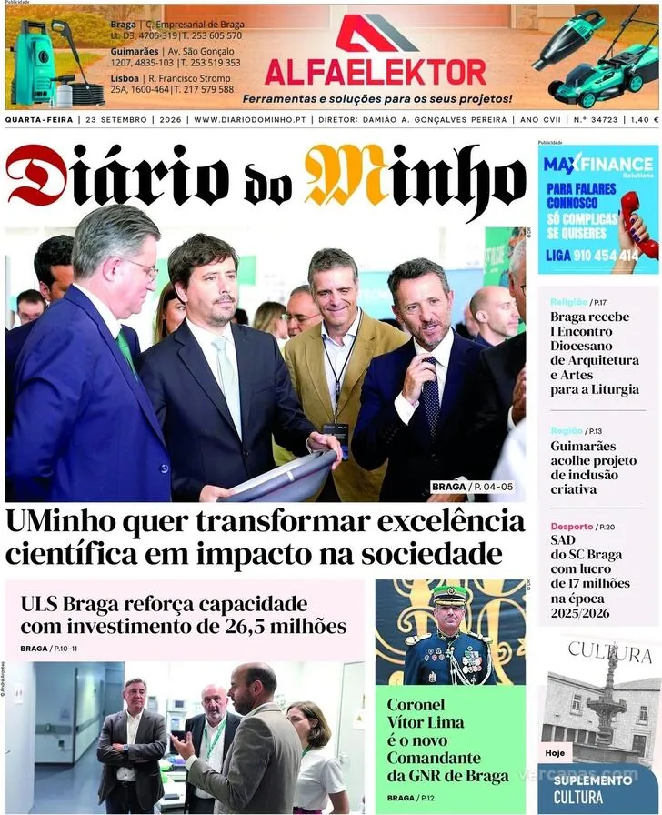 Capa do Diário do Minho de quinta-feira, 24 de setembro de 2026