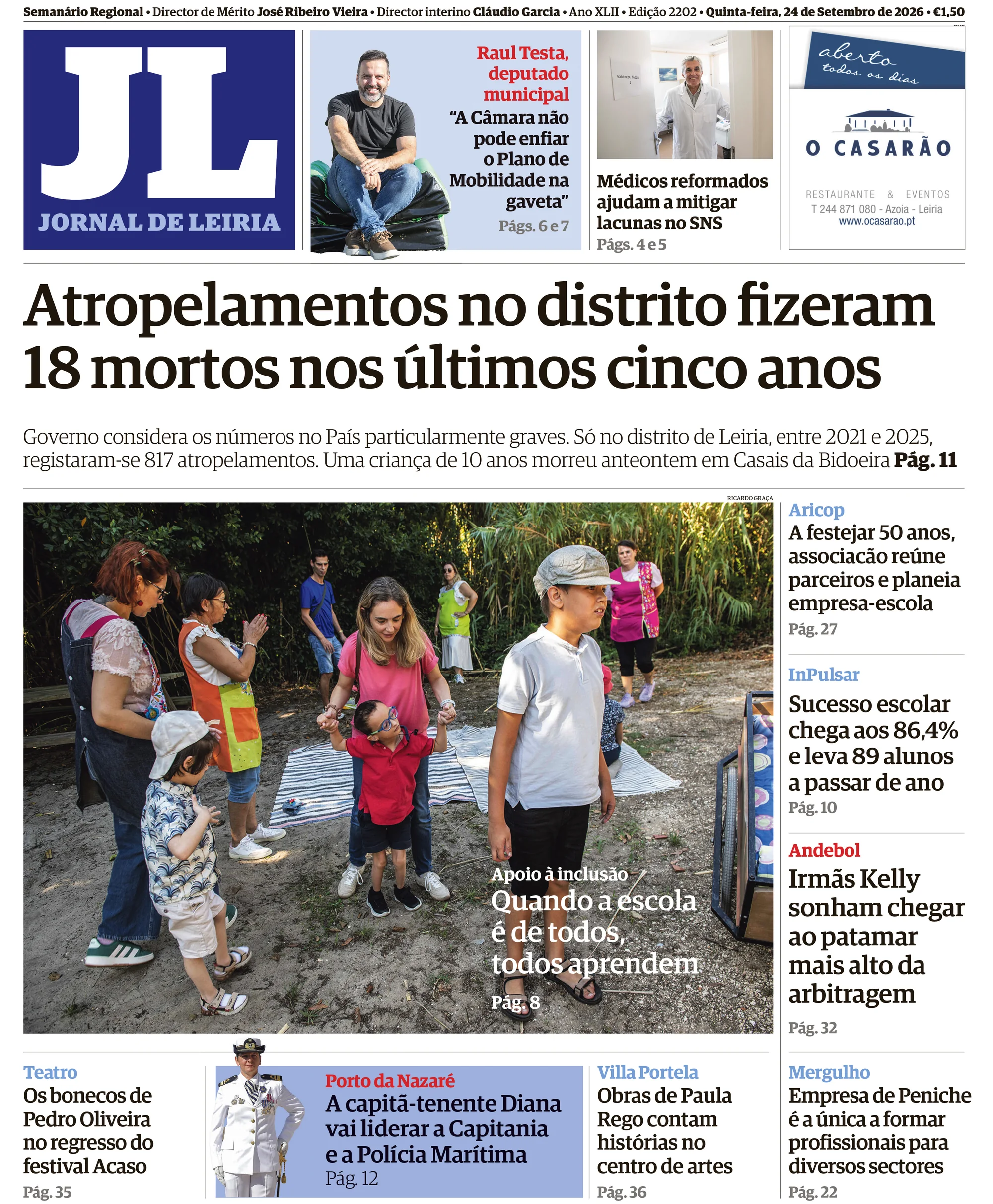 Capa do Jornal de Leiria de quinta-feira, 24 de setembro de 2026