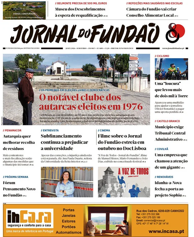 Capa do Jornal do Fundão de quinta-feira, 24 de setembro de 2026