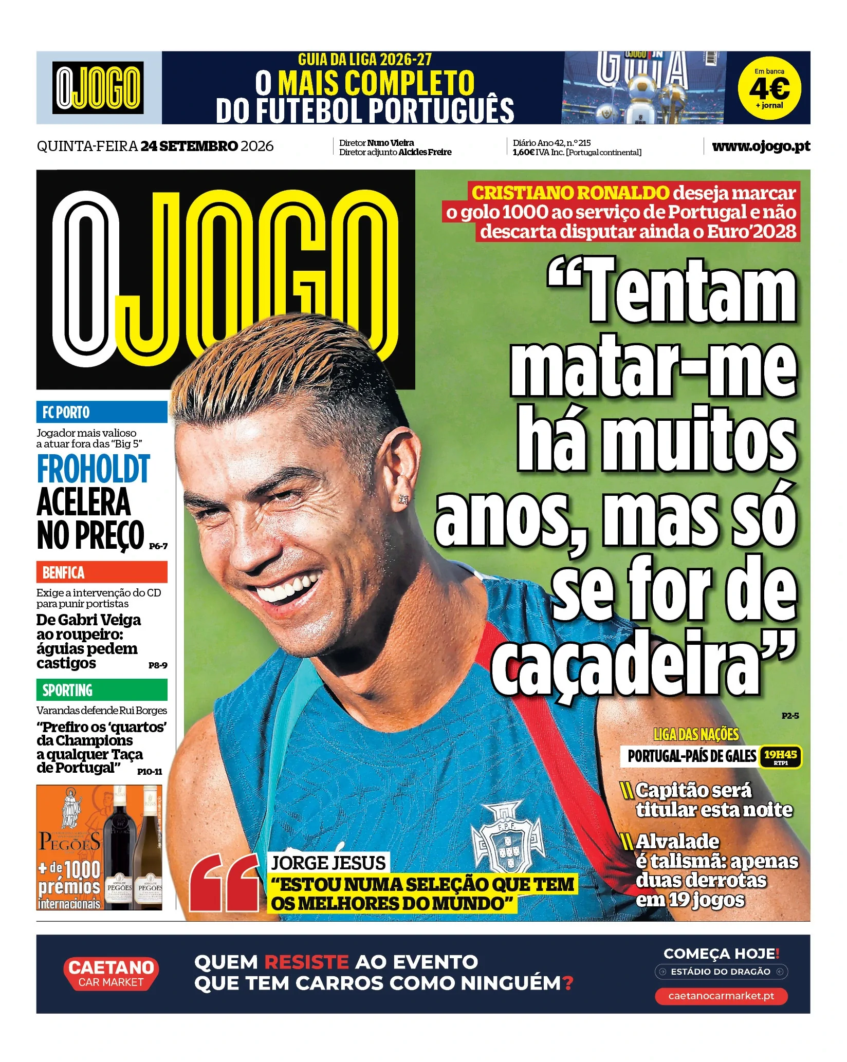 Capa do O Jogo de quinta-feira, 24 de setembro de 2026