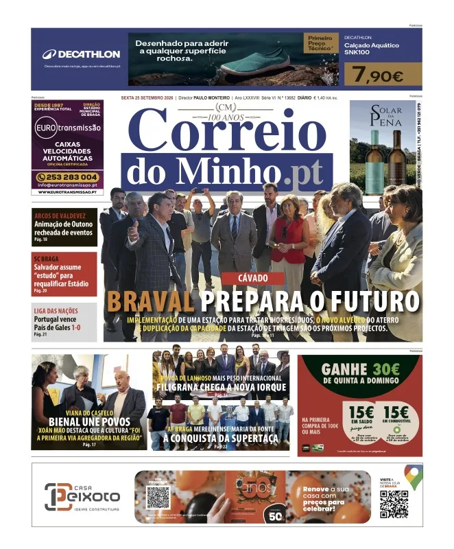 Capa do Correio do Minho de sexta-feira, 25 de setembro de 2026