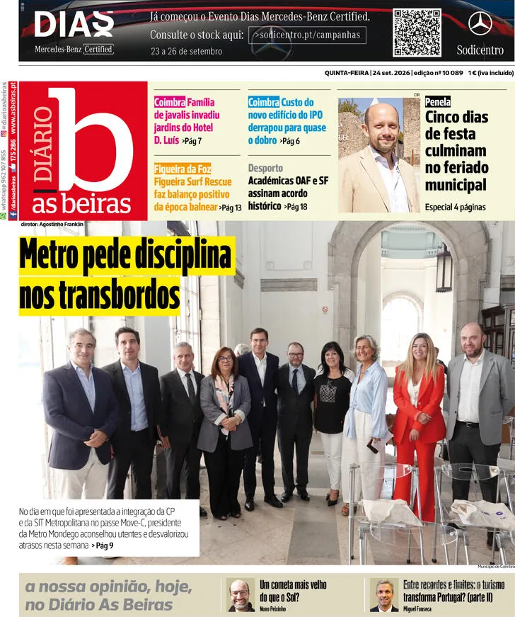 Capa do Diário As Beiras de sexta-feira, 25 de setembro de 2026
