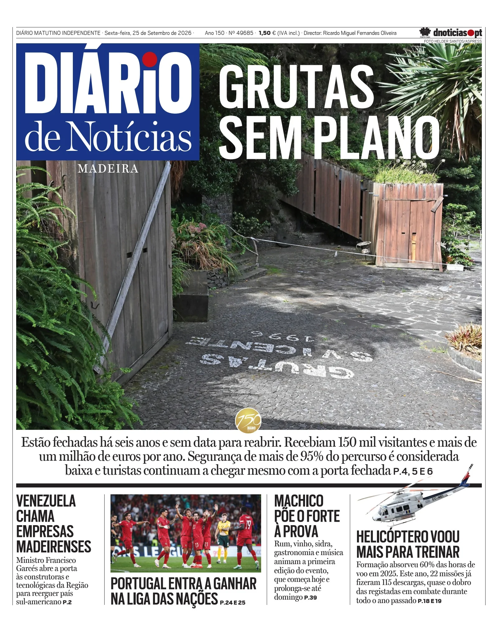 Capa do Diário de Notícias da Madeira de sexta-feira, 25 de setembro de 2026