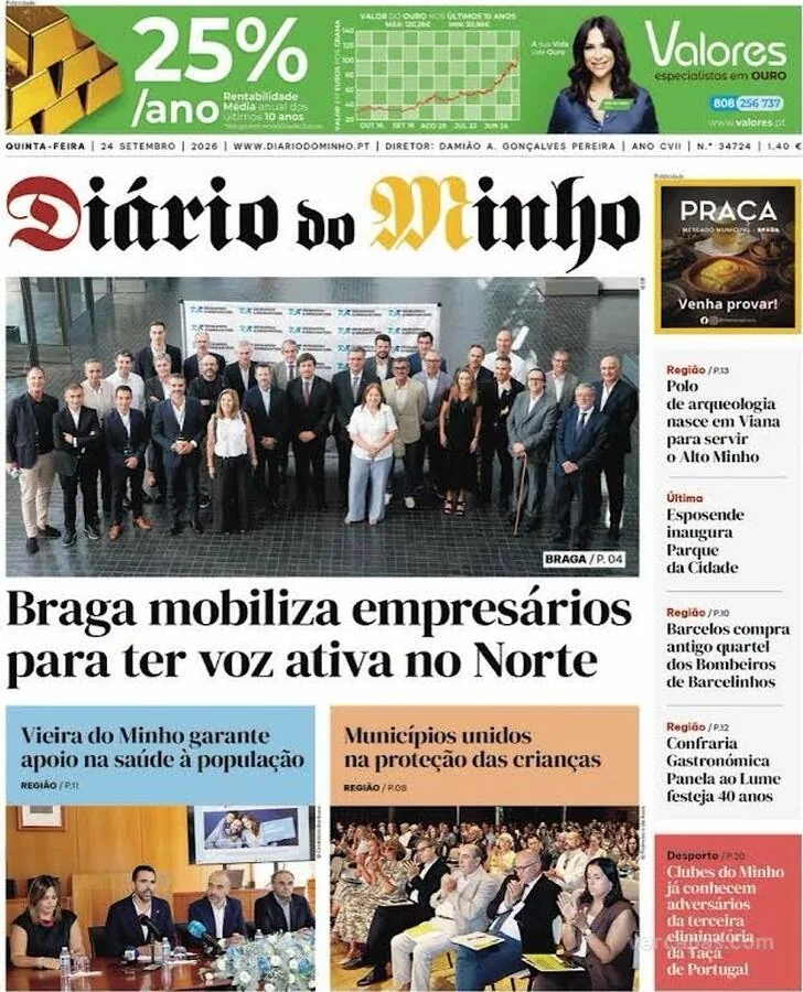Capa do Diário do Minho de sexta-feira, 25 de setembro de 2026