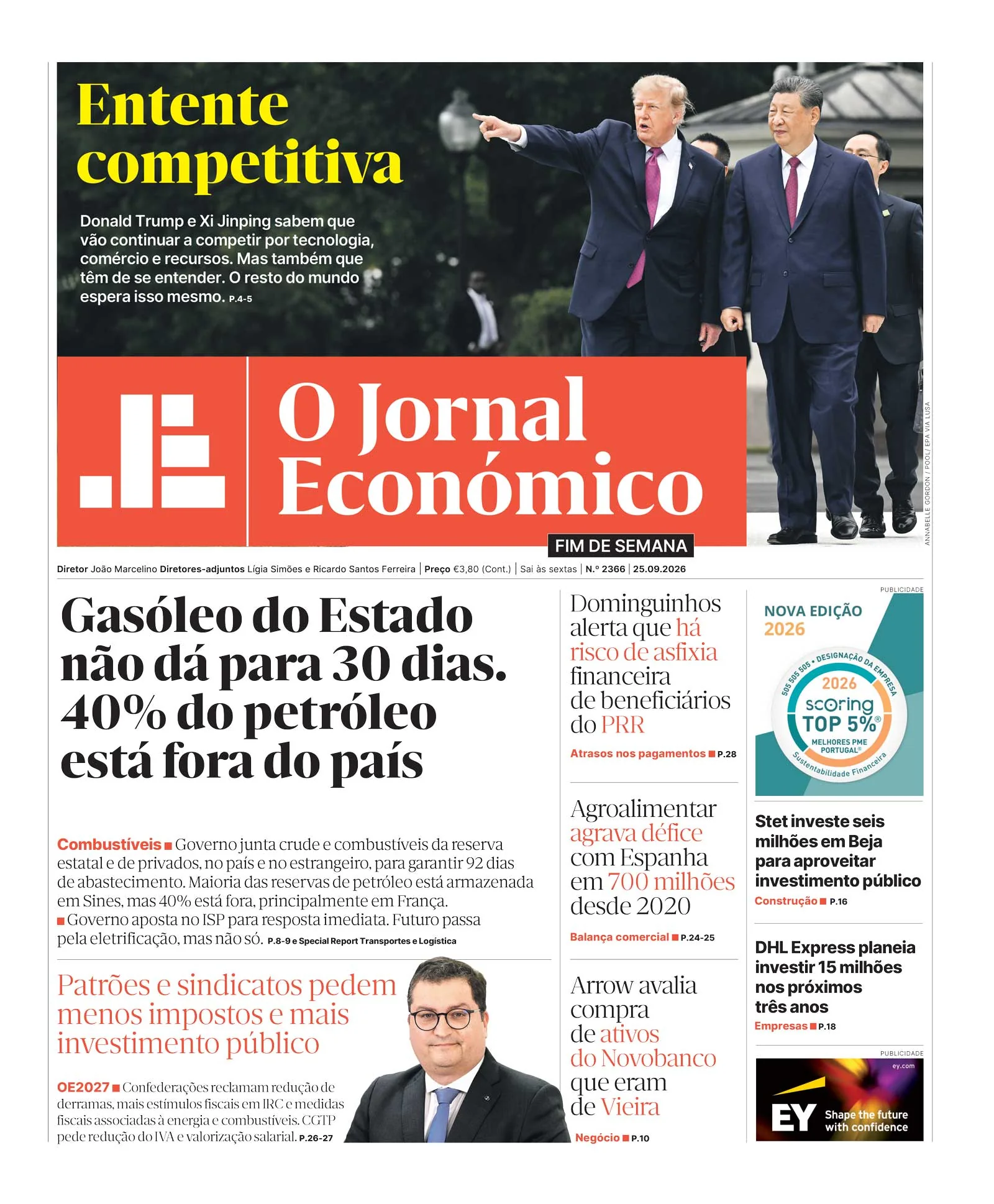 Capa do Jornal Económico de sexta-feira, 25 de setembro de 2026