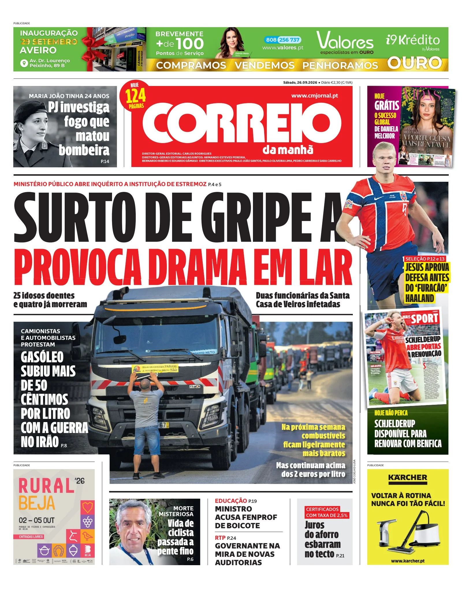 Capa do Correio da Manhã de sábado, 26 de setembro de 2026