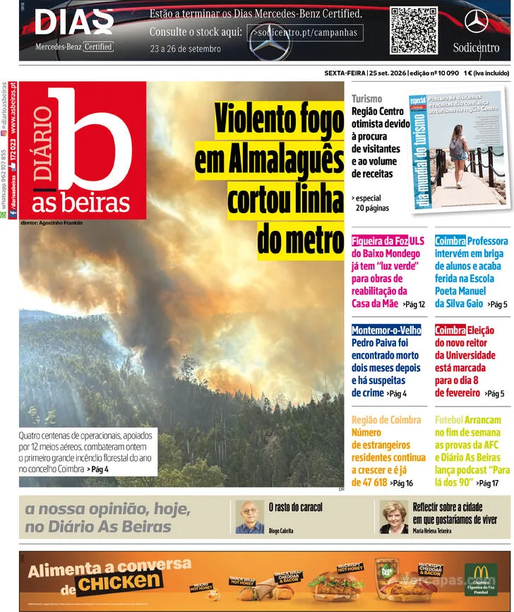 Capa do Diário As Beiras de sábado, 26 de setembro de 2026