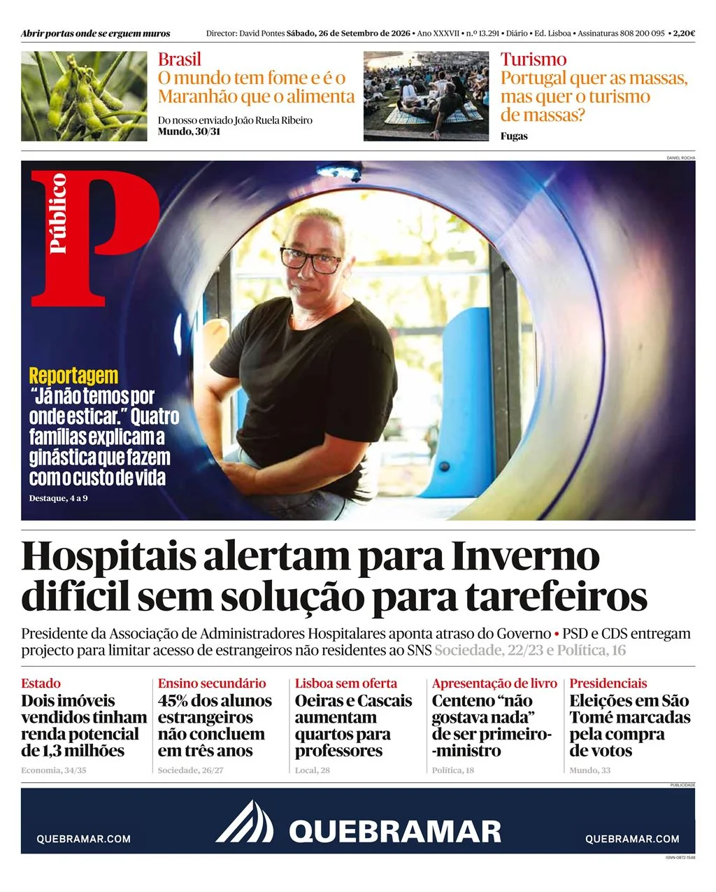 Capa do Público de sábado, 26 de setembro de 2026