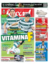 Capa do Record de sábado, 26 de setembro de 2026