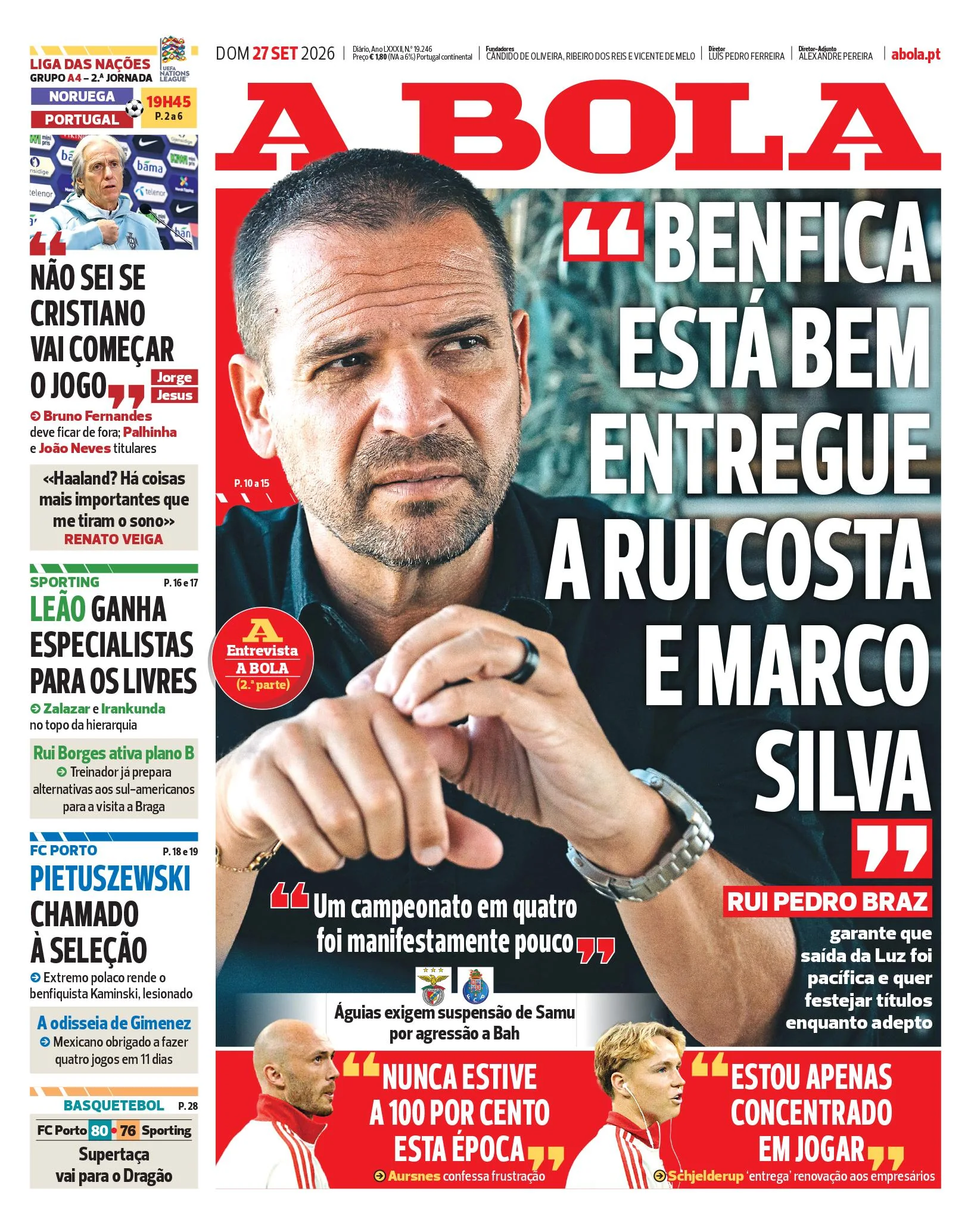 Capa do A Bola de domingo, 27 de setembro de 2026
