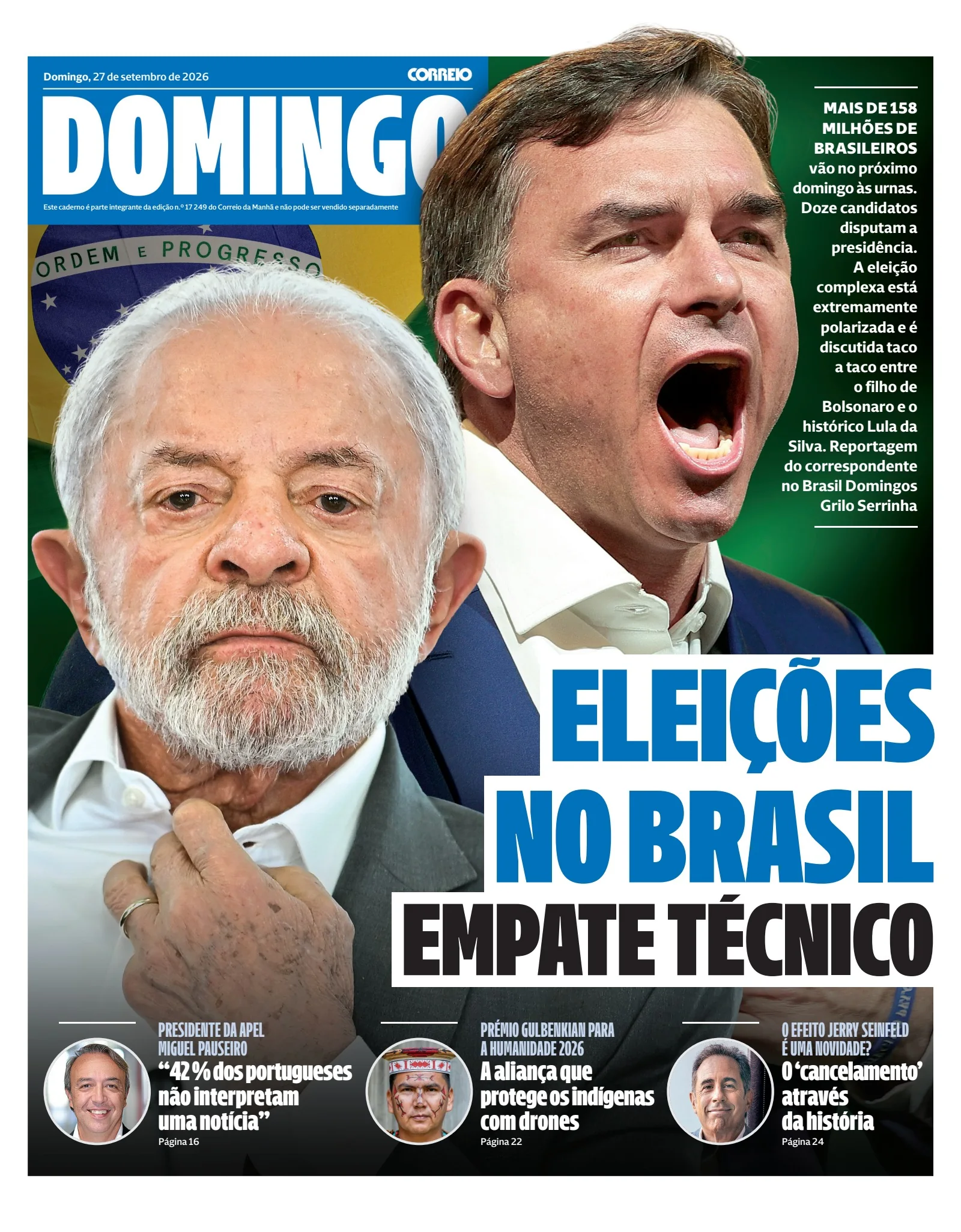 Capa do Domingo de domingo, 27 de setembro de 2026