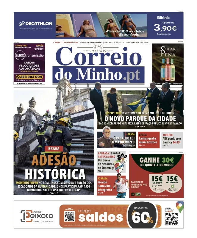 Capa do Correio do Minho de domingo, 27 de setembro de 2026