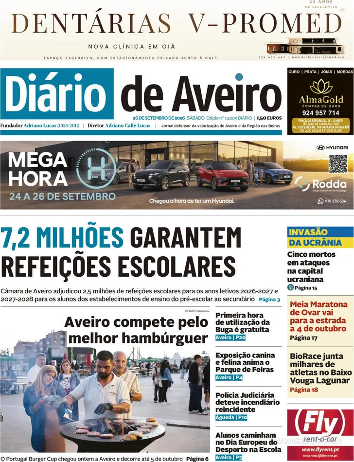 Capa do Diário de Aveiro de domingo, 27 de setembro de 2026