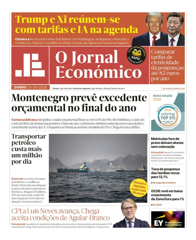 Capa do Jornal Económico de domingo, 27 de setembro de 2026