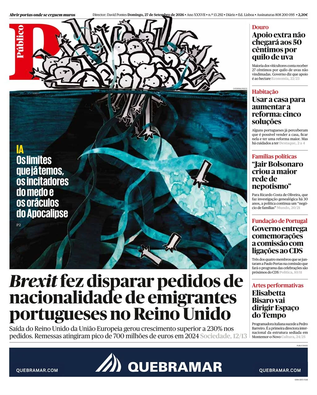 Capa do Público de domingo, 27 de setembro de 2026