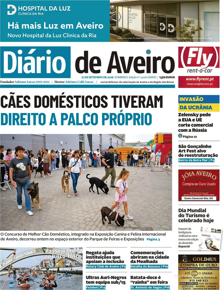Capa do Diário de Aveiro de segunda-feira, 28 de setembro de 2026
