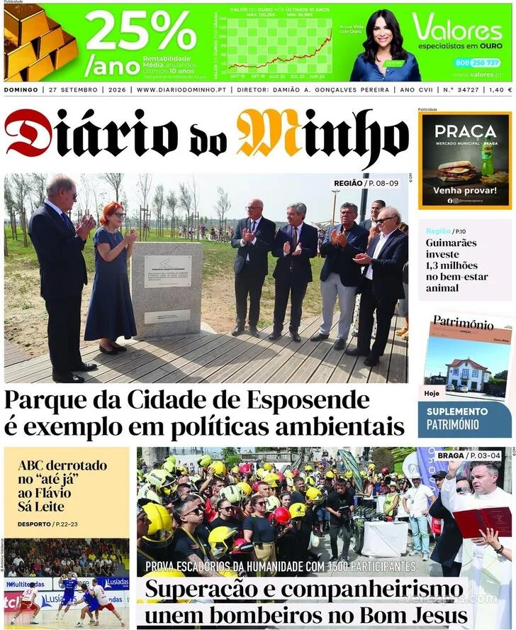 Capa do Diário do Minho de segunda-feira, 28 de setembro de 2026