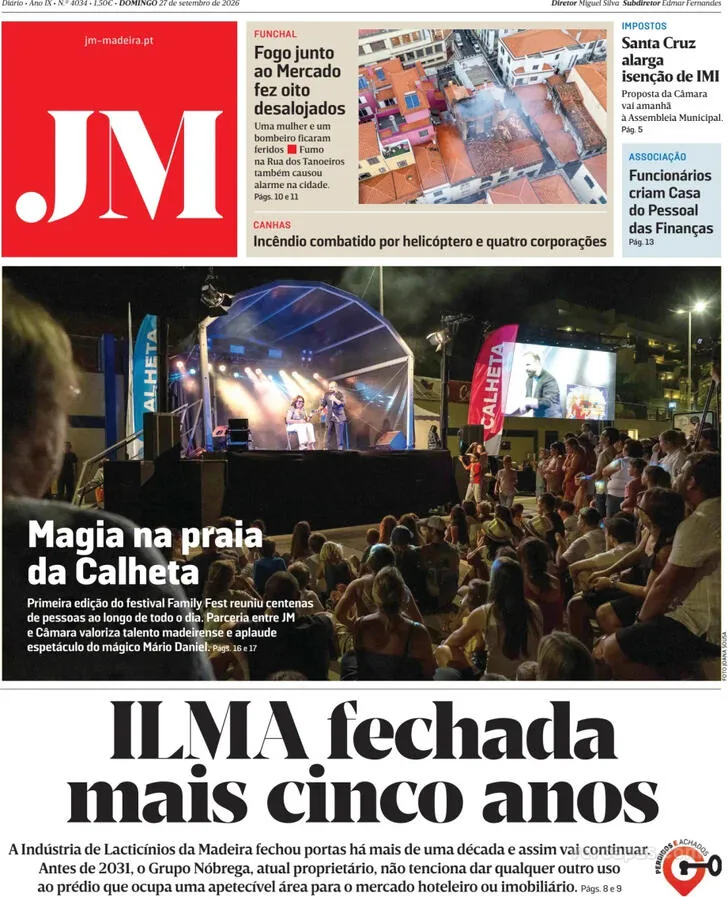 Capa do Jornal da Madeira de segunda-feira, 28 de setembro de 2026