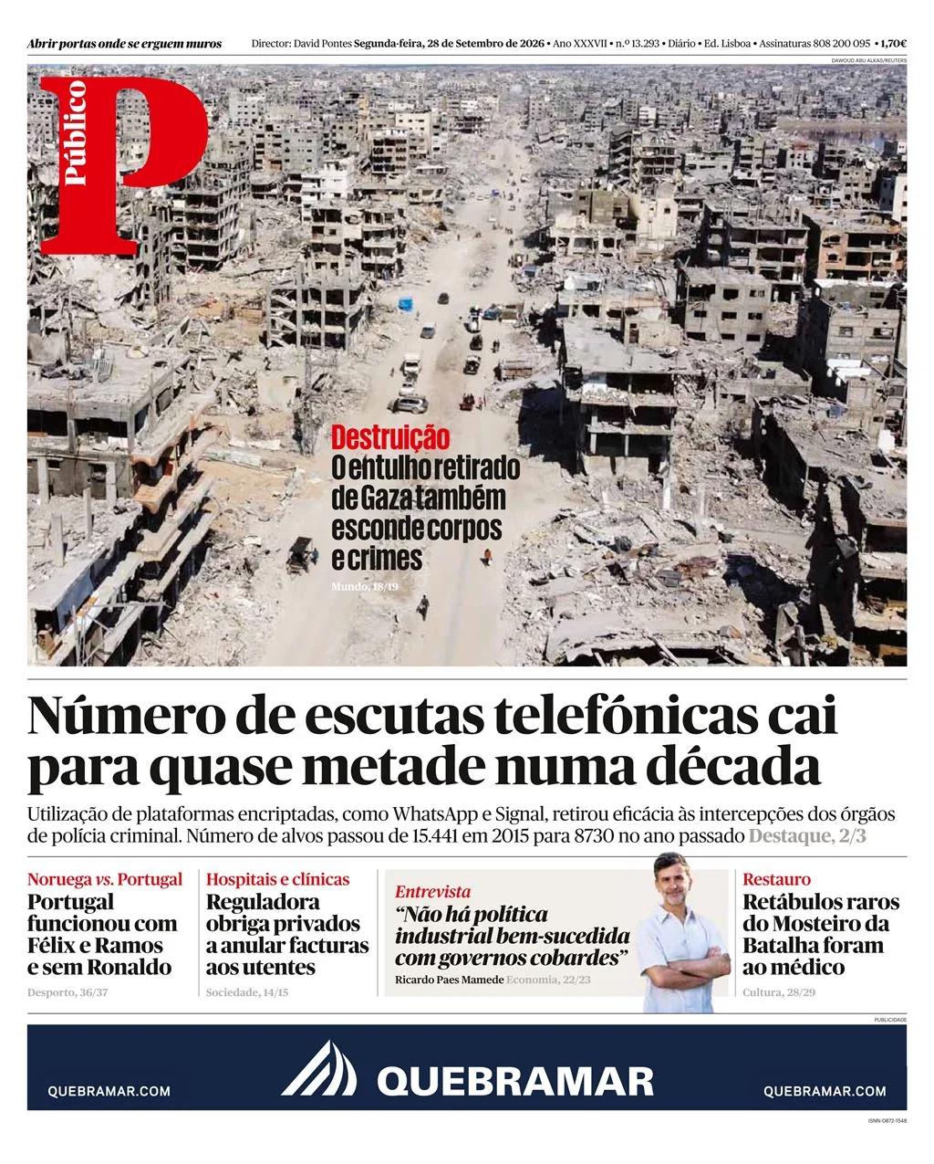 Capa do Público de segunda-feira, 28 de setembro de 2026