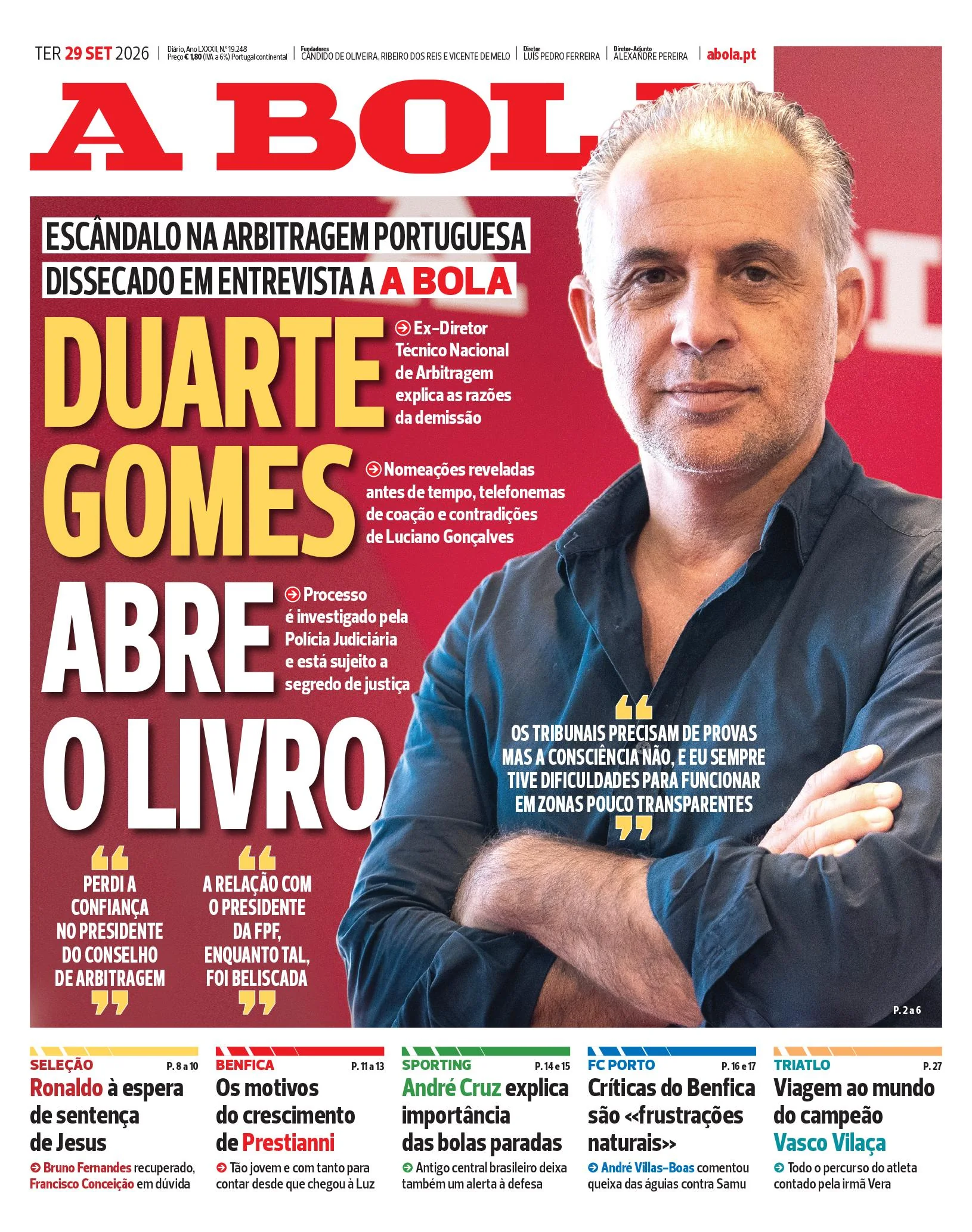 Capa do A Bola de terça-feira, 29 de setembro de 2026