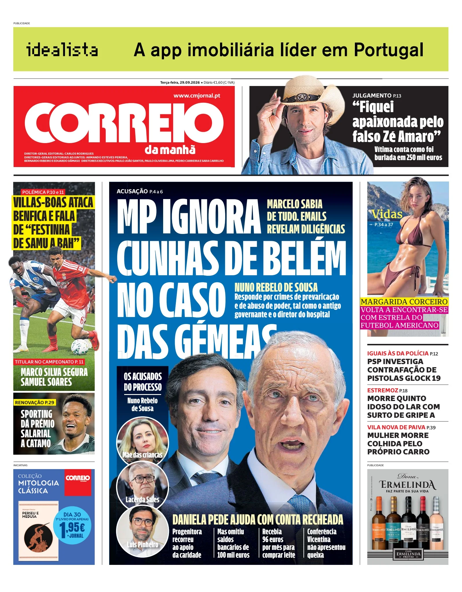Capa do Correio da Manhã de terça-feira, 29 de setembro de 2026