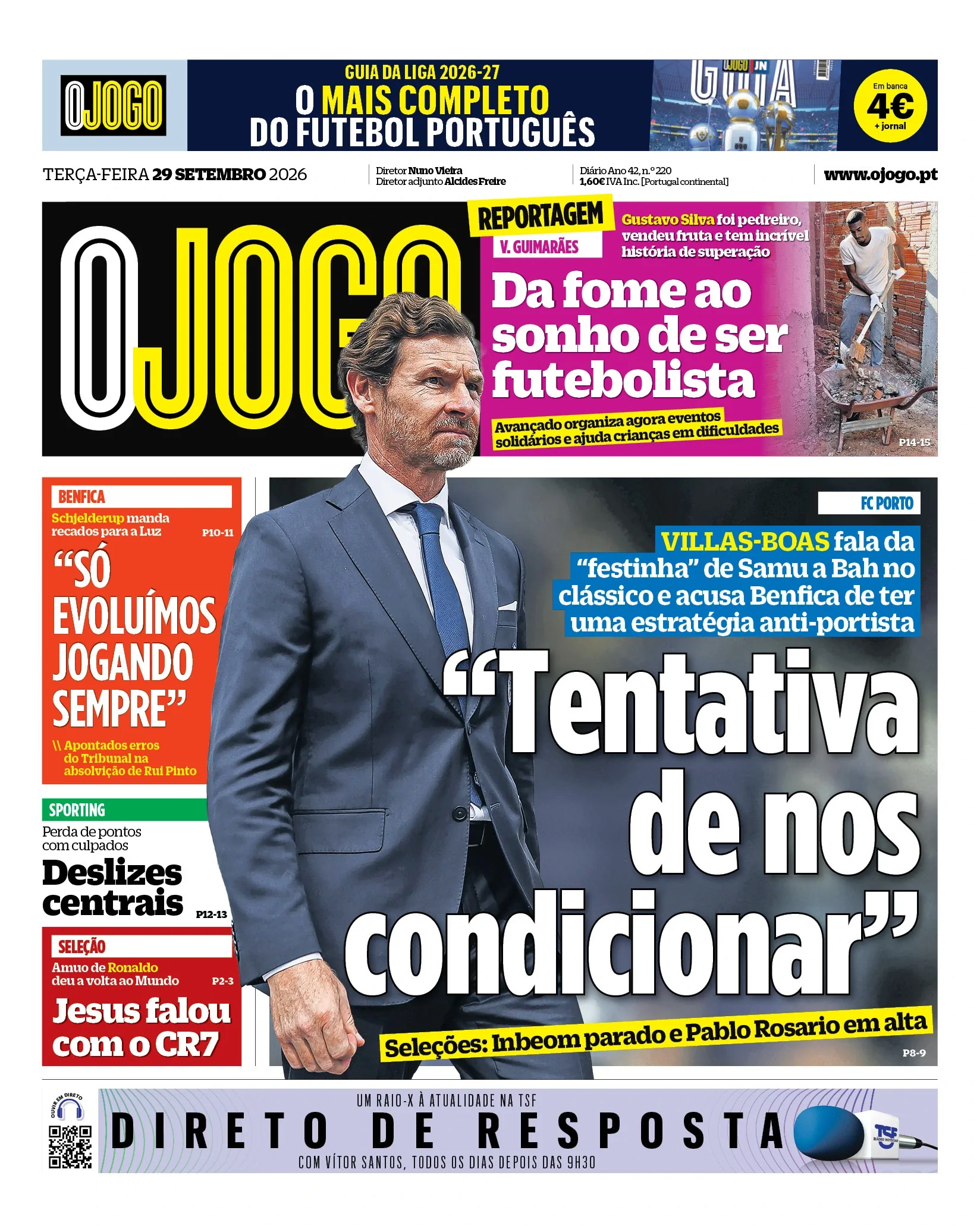 Capa do O Jogo de terça-feira, 29 de setembro de 2026