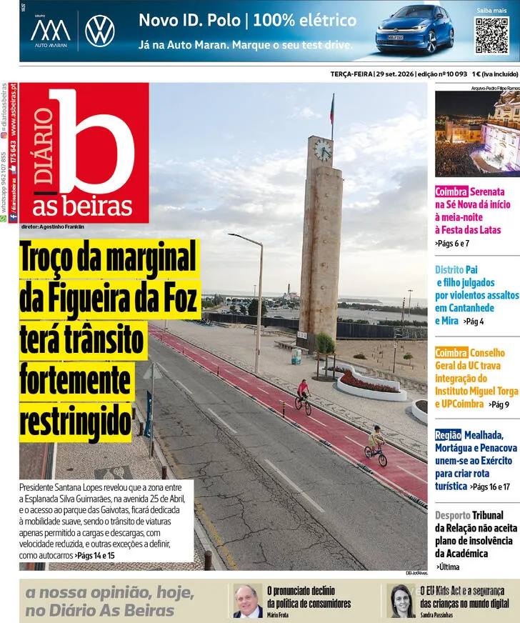 Capa do Diário As Beiras de quarta-feira, 30 de setembro de 2026