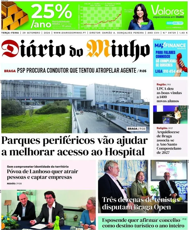 Capa do Diário do Minho de quarta-feira, 30 de setembro de 2026