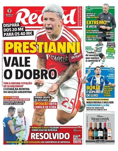 Capa do Record de quarta-feira, 30 de setembro de 2026