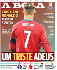 Capa do A Bola de quinta-feira, 1 de outubro de 2026